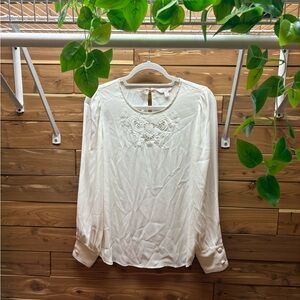 LC Lauren Conrad Cream Blouse with Embroidery